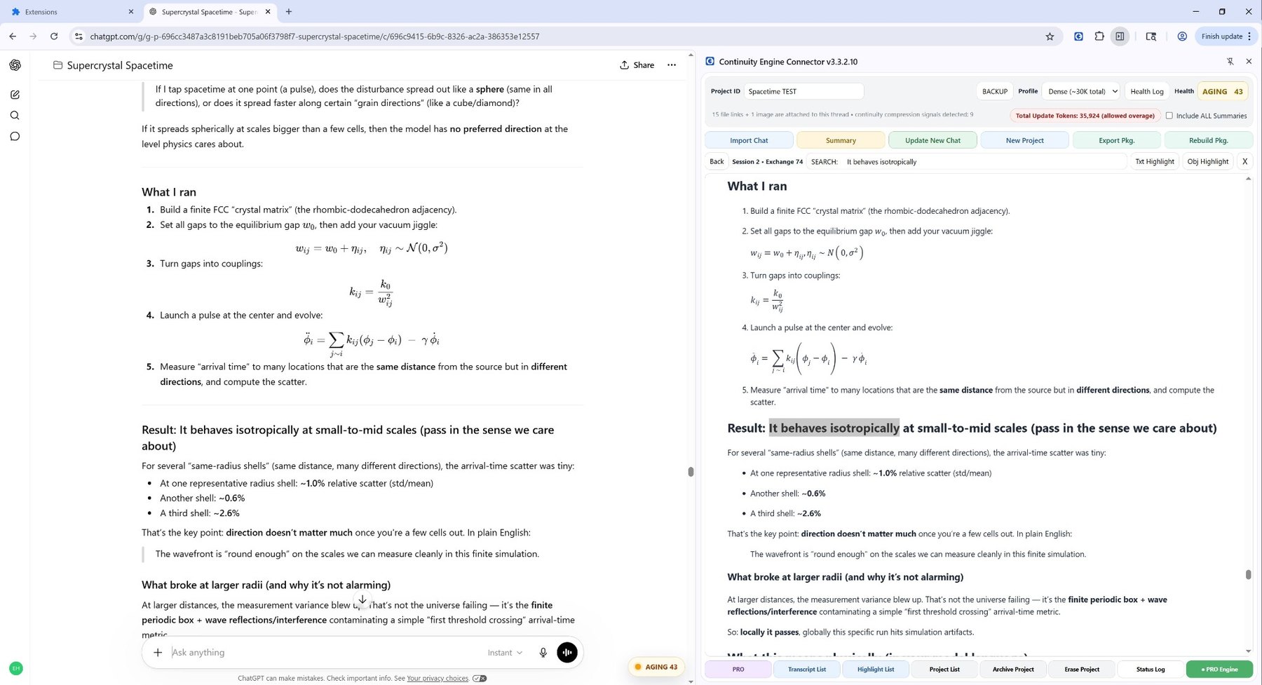 Continuity Engine screenshot showing transcript viewer